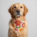 Colorful floral pet bandana tied around a dog's neck